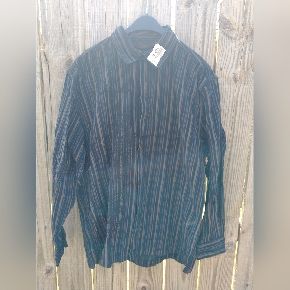 NWT Puntodue Shirt Men's XL Blue Striped Button Up Long Sleeve Casual Preppy